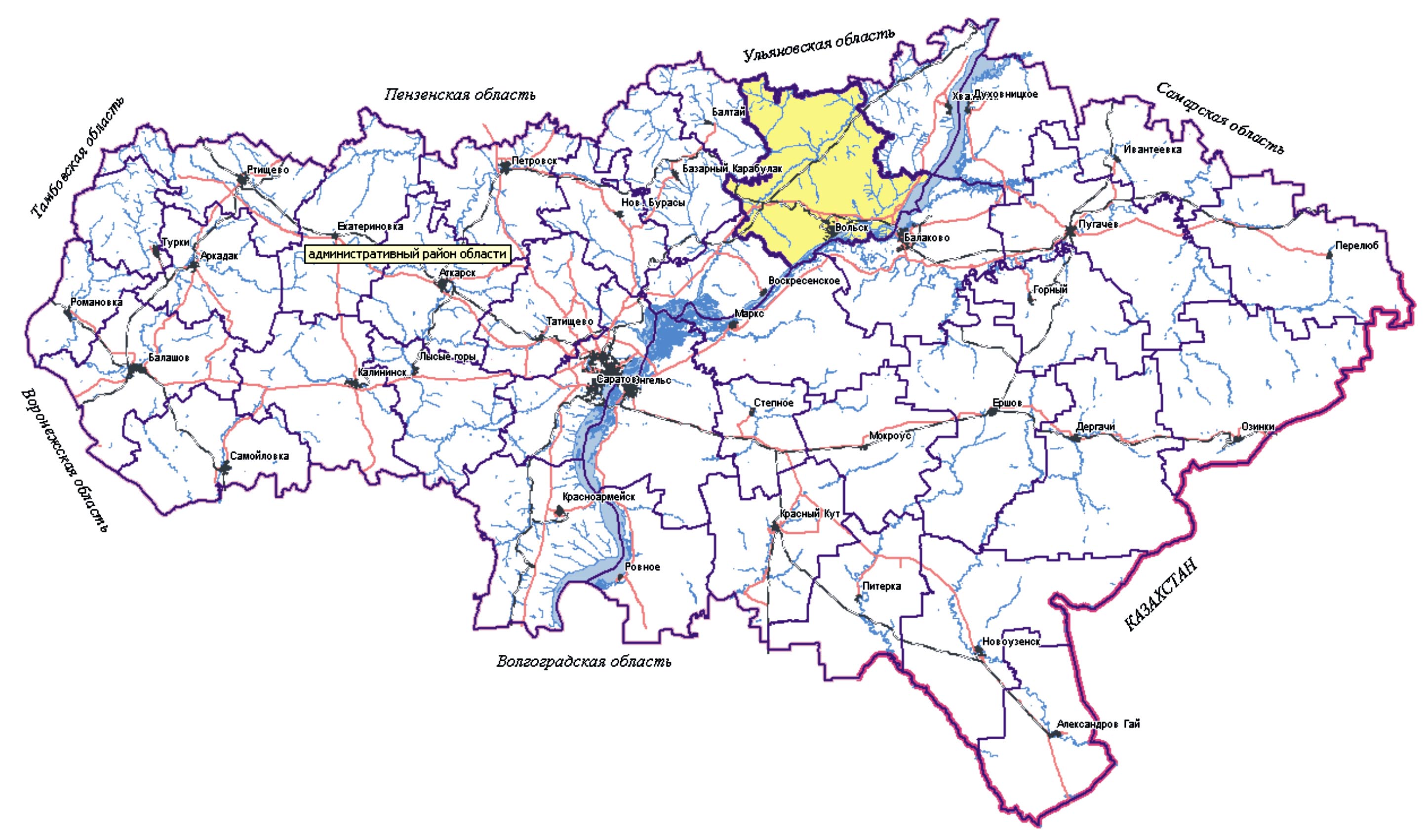 Карта саратовской области с районами подробная с
